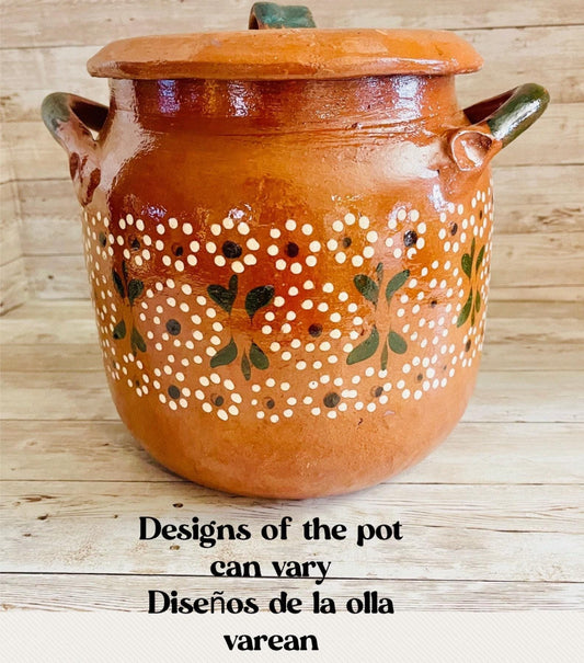 Olla de Barro Decorada con Tapa Clay Pot with lid Fits Up 128 Fluid Ounces Terracota Pot
