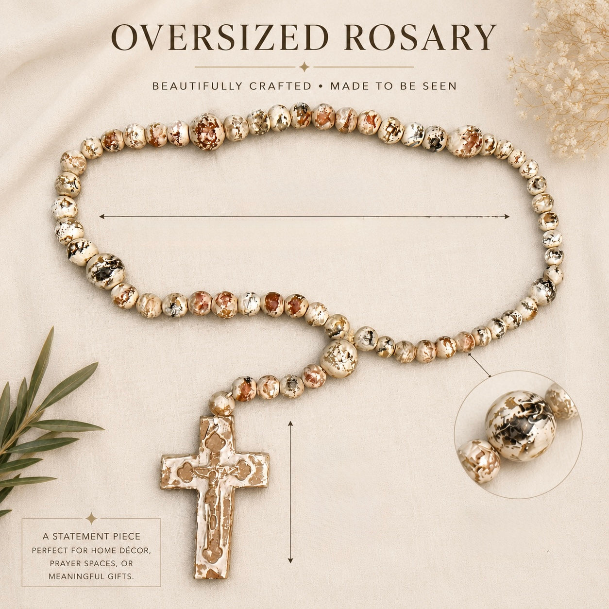Mexican Large Ceramic Rosary Rustic Farmhouse Decor Rosario Mexicano Grande de Ceramica