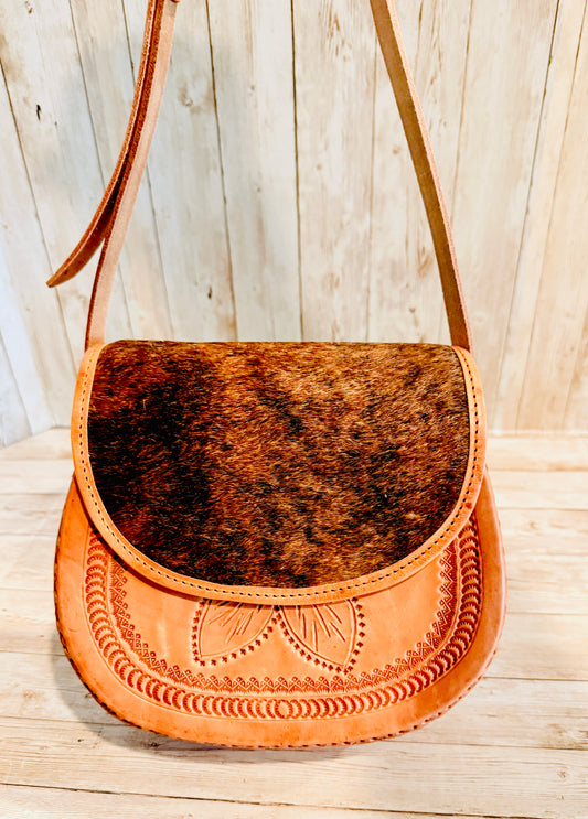 Mexican Leather Cowhide Western Tooled Handbag Bolsa Mexicana de Piel