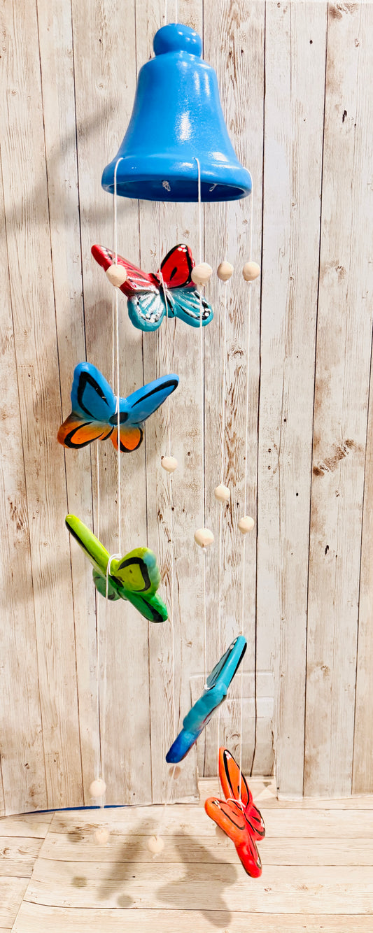 Mexican Ceramic Butterflies with Wind Chime Campana de Viento Mexicana de Mariposas