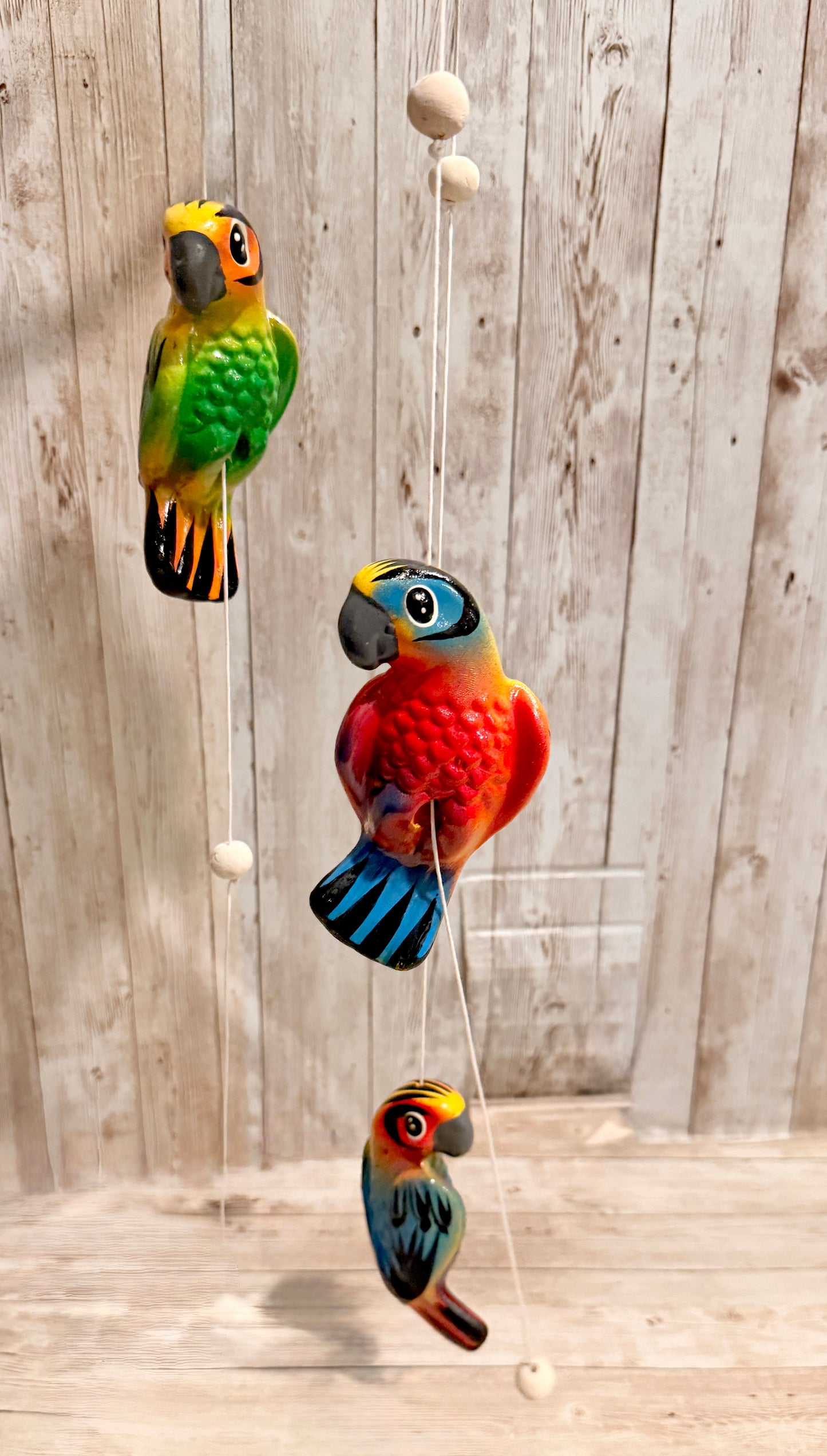 Mexican Ceramic Parrots Wind Chime Campana de Viento Mexicana de Cotorritos