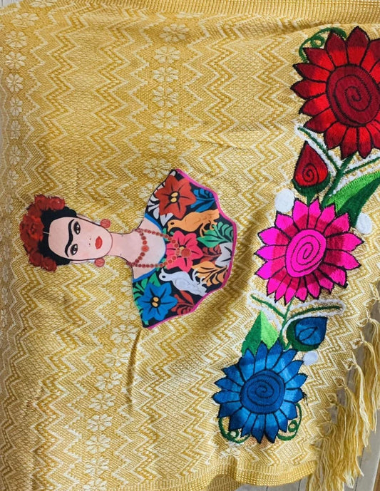 Frida Kahlo Embroidered Shawl Rebosos Bordados de Frida Kahlo con Imagen