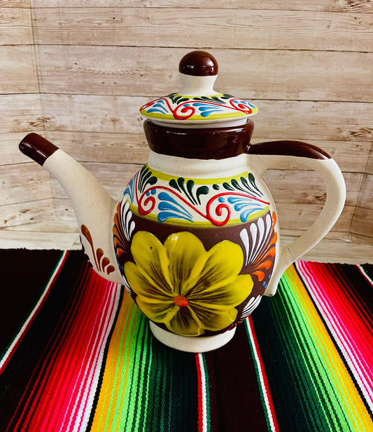 Terra Cotta Mexican Art Pottery CoffeeTea Pot Jarra Lechera Cafetera Artesanal Mexicana Engove