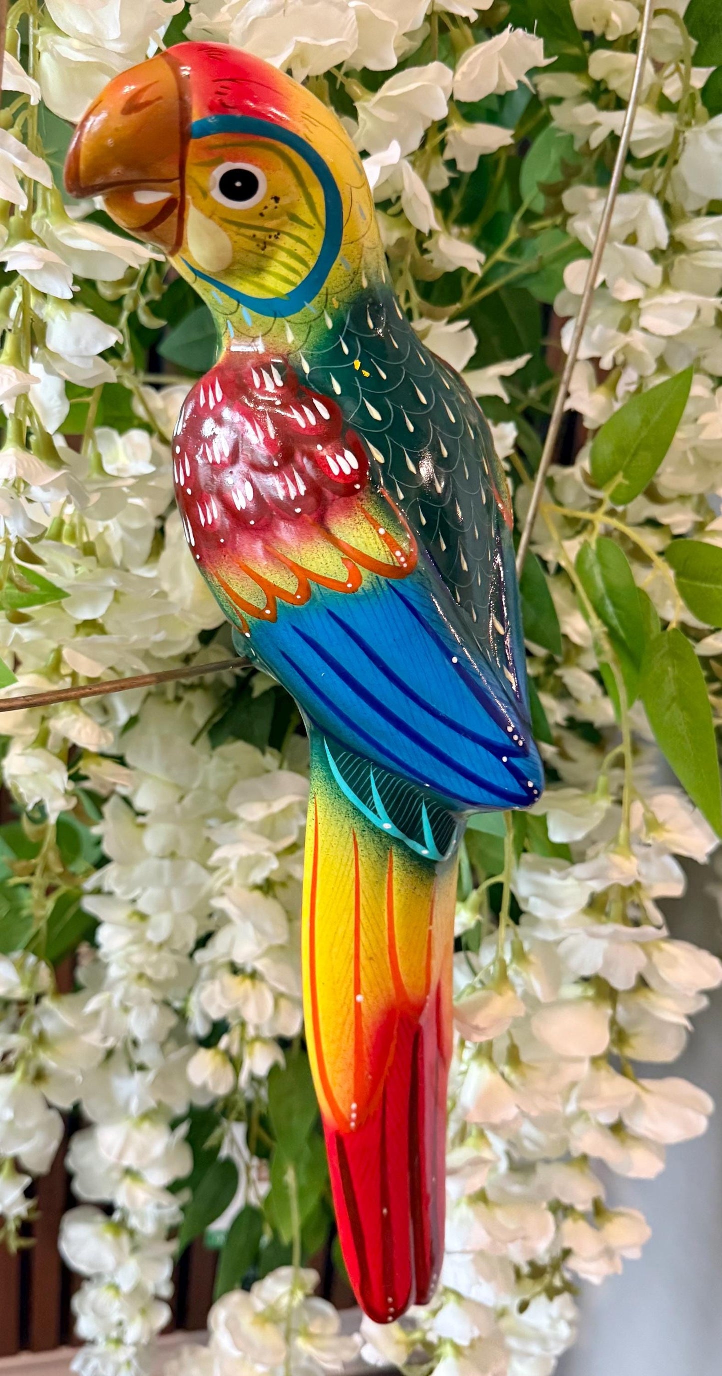 Hanging Exotic Bird in Ring Mexican Pottery Ceramic Pajaro De Cerámica