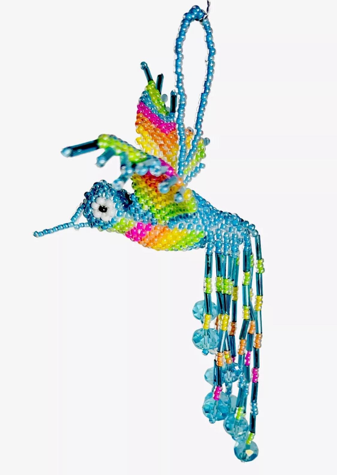 Mexican Chaquira Hummingbird Keychain Ornament Colibrí Hecho en Chaquira