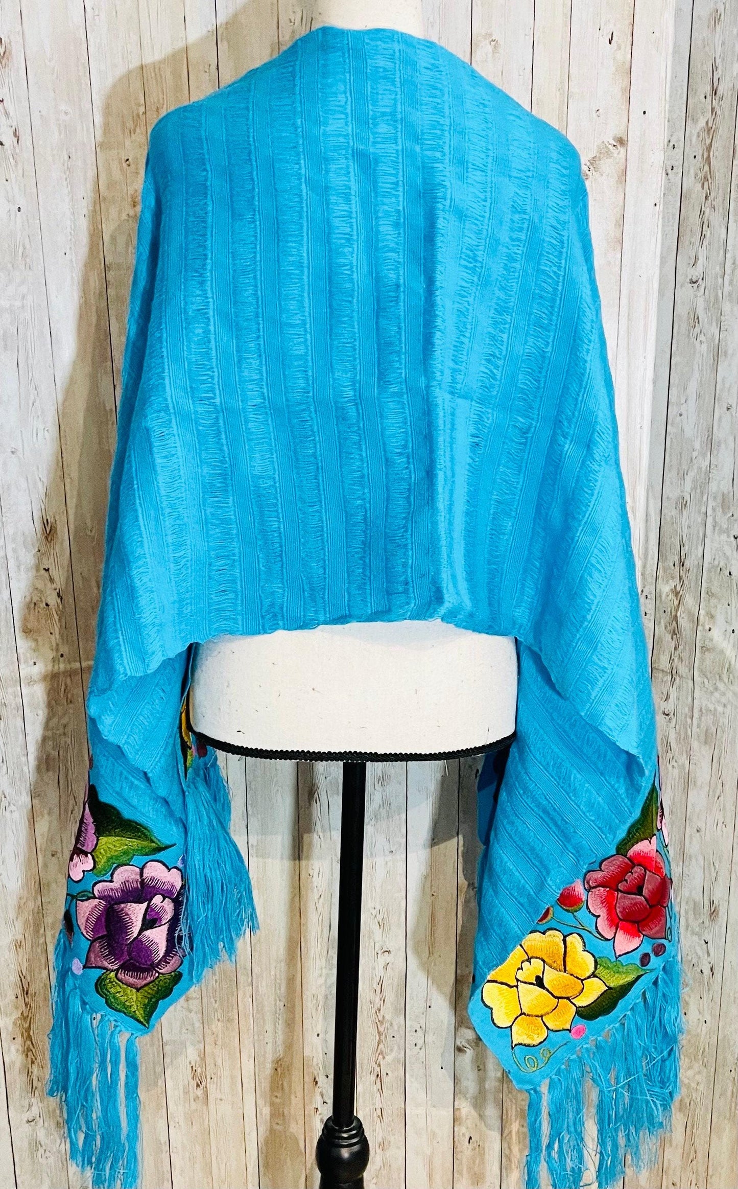 Embroidered Handmade Mexican Shawl Reboso Bordados en Telar