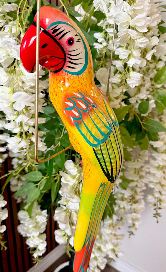 Hanging Exotic Bird in Ring Mexican Pottery Ceramic Pajaro De Cerámica