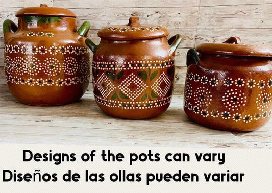 Olla de Barro Decorada con Tapa Clay Pot with Lid Fits Up To Terracota Bean Pot
