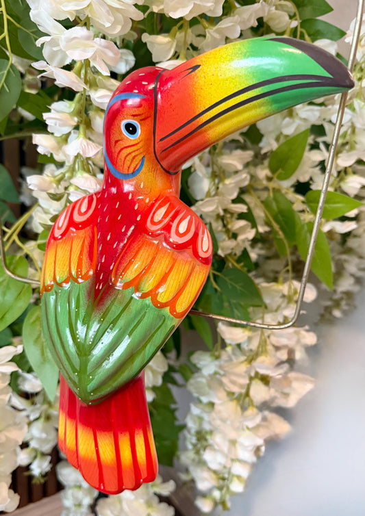 Hanging Exotic Bird in Ring Mexican Pottery Ceramic Pajaro De Cerámica