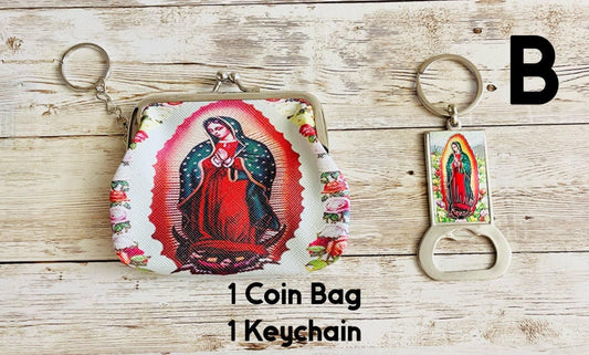 Virgin Mary Coin Bags and Keychains Monedero de la Virgen Maria con Llavero