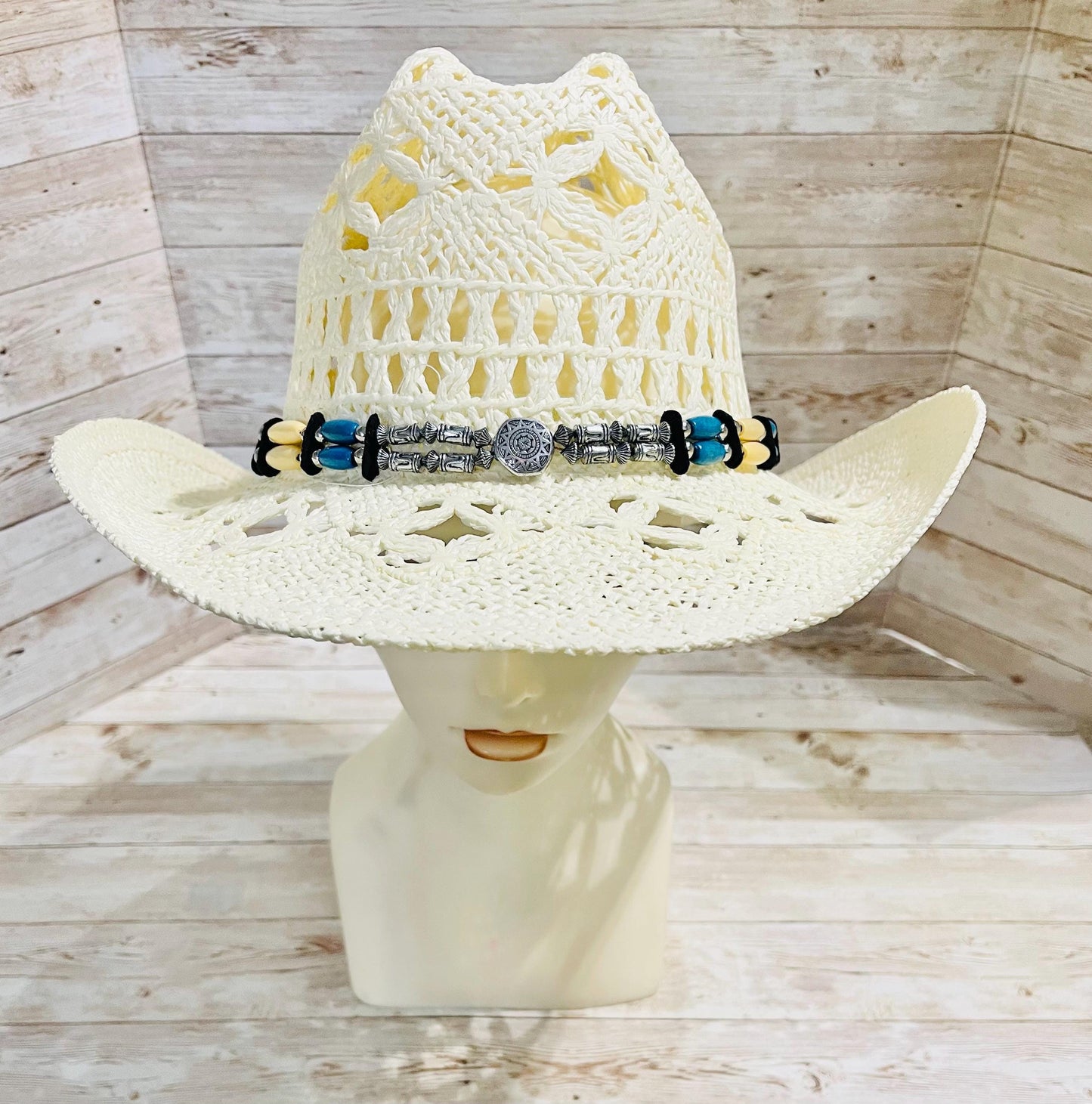 Beige Cowboy Hat One Size Sombrero Negro Vaquero con Toquilla