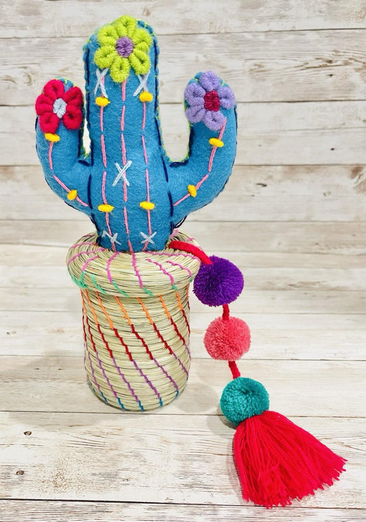 Joyero Artesanal Mexicano de Pompom Cacti Mexican Artesanal Cacti Jewelry Box
