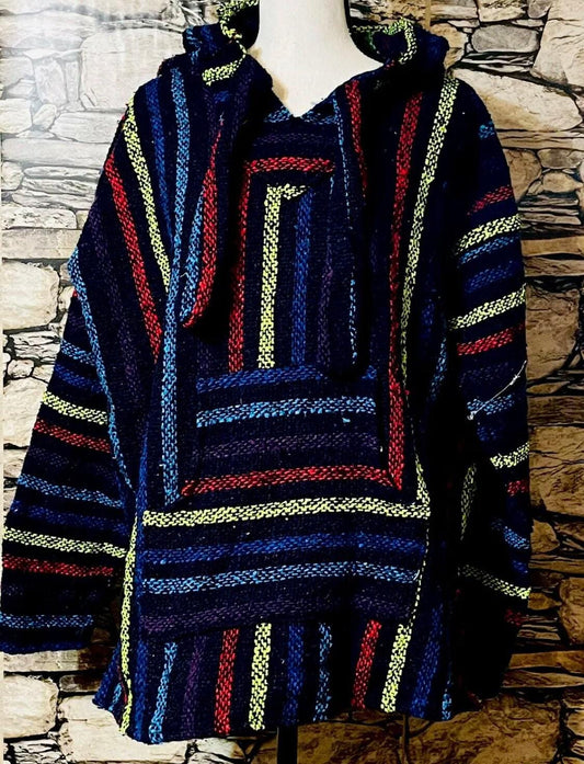 Saddle Blanket Adult Small Baja Hoodie Poncho Knit Jerga Mexicana