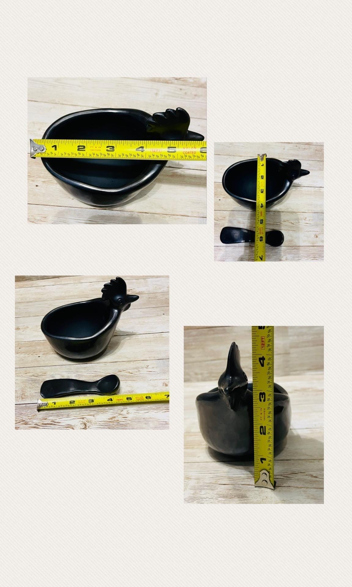 Black Oaxacan Mexican Clay Art Pottery Salsa Bowl with Spoon Salsero con Cuchara de Barro Negro Artesanal Hecho en Oaxaca