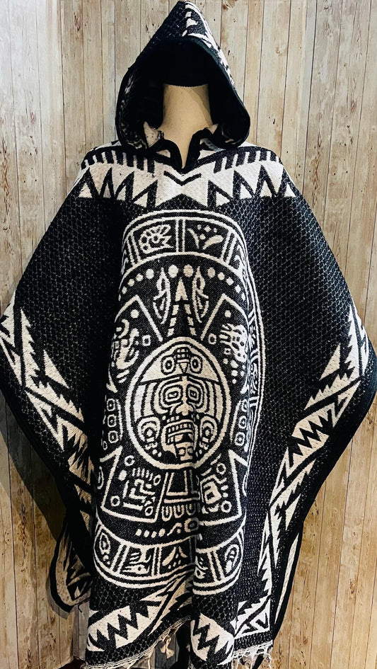 Mexican Poncho Aztec Calendar Poncho Gavan Calendario Azteca con Amor Eterno