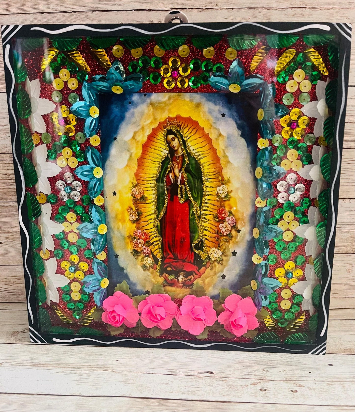 Nicho Mexicano de La Virgen Maria Virgin Mary Shadow Box Lady of Guadalupe