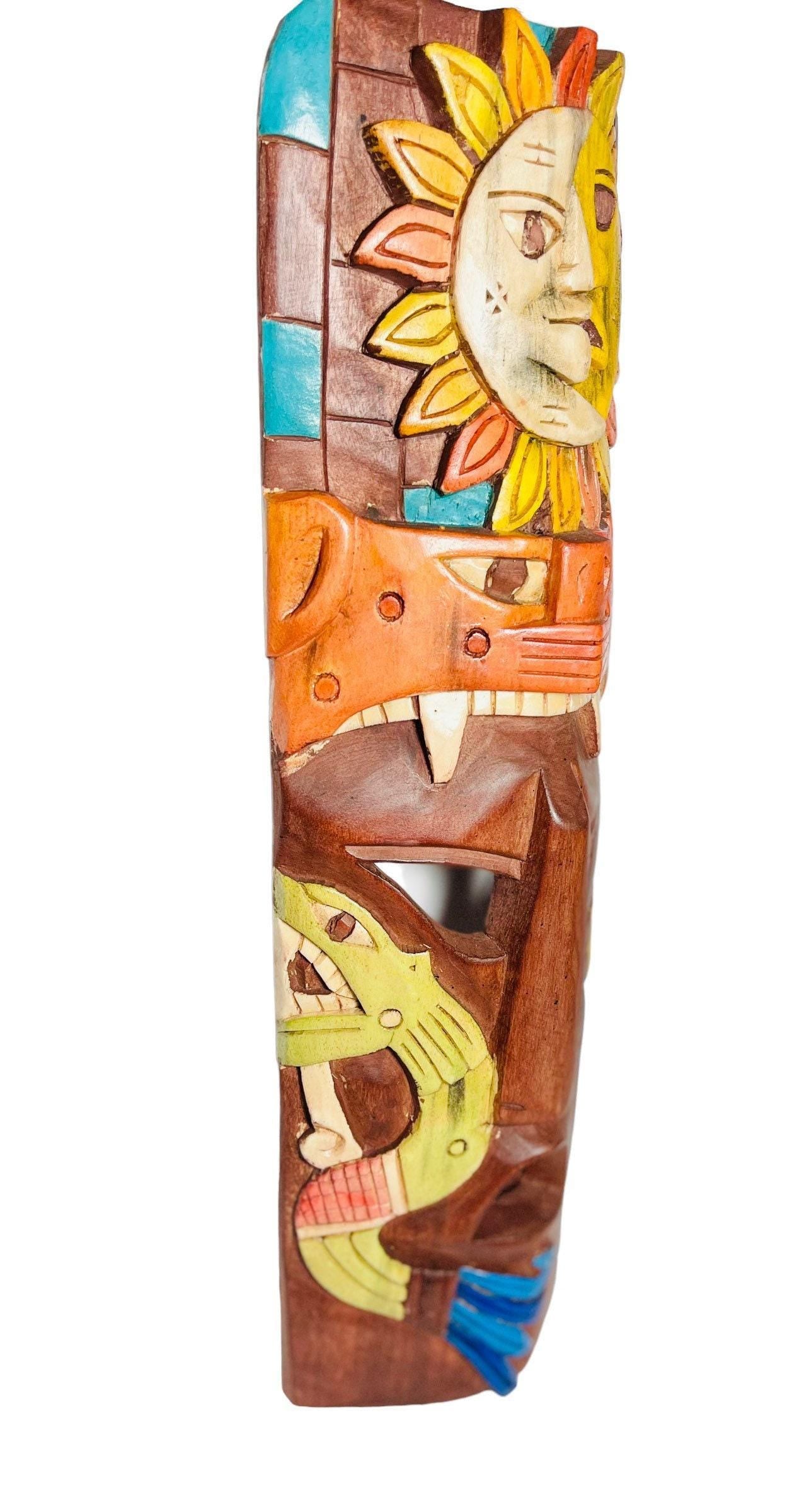 Prehistoric Wooden Mask Mayan Culture Hand Carved Mexican Wall Art Artesanias Mexicana Mascara Maya De Madera