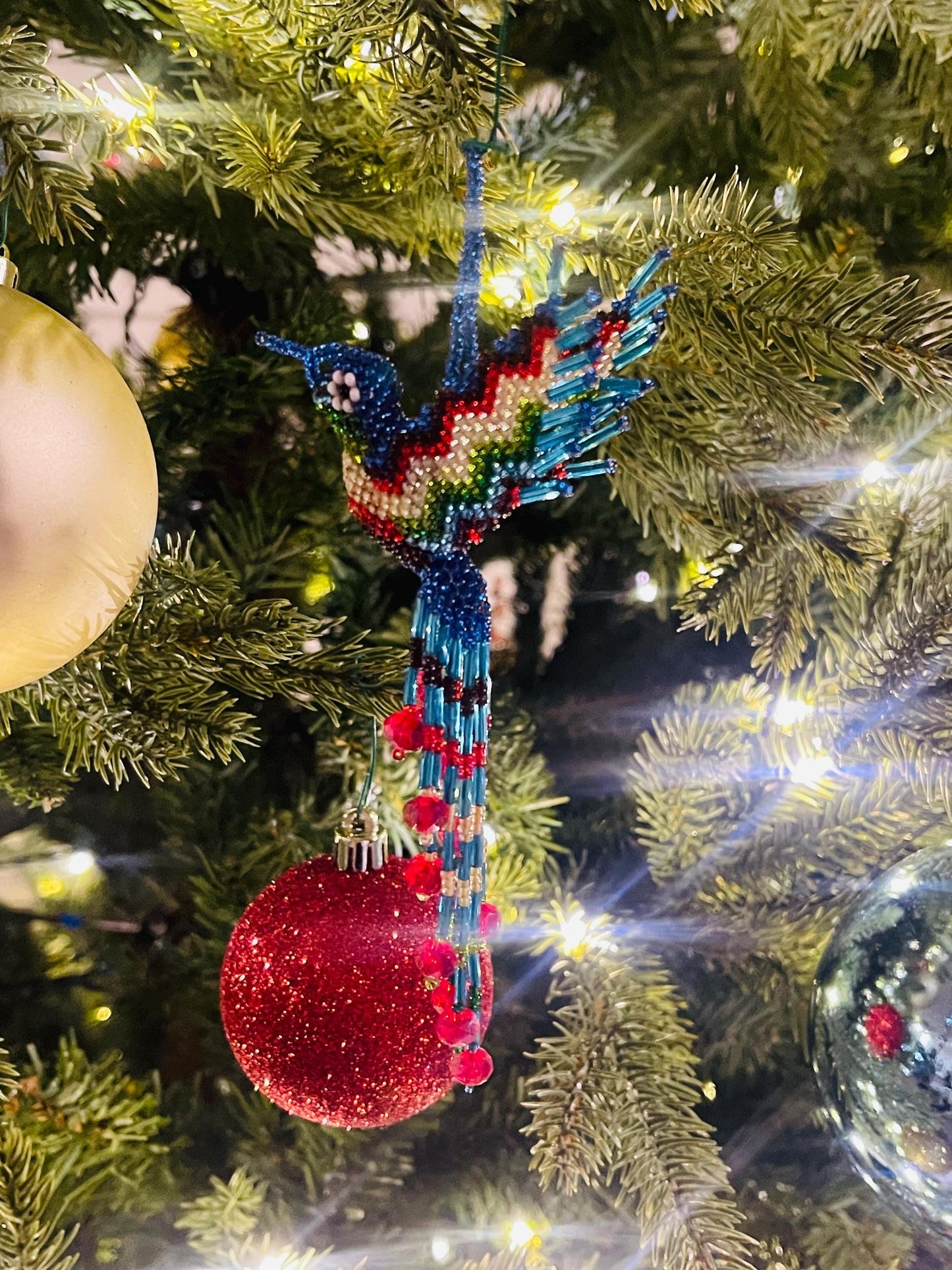 Mexican Chaquira Hummingbird Keychain Ornament Colibrí Hecho en Chaquira