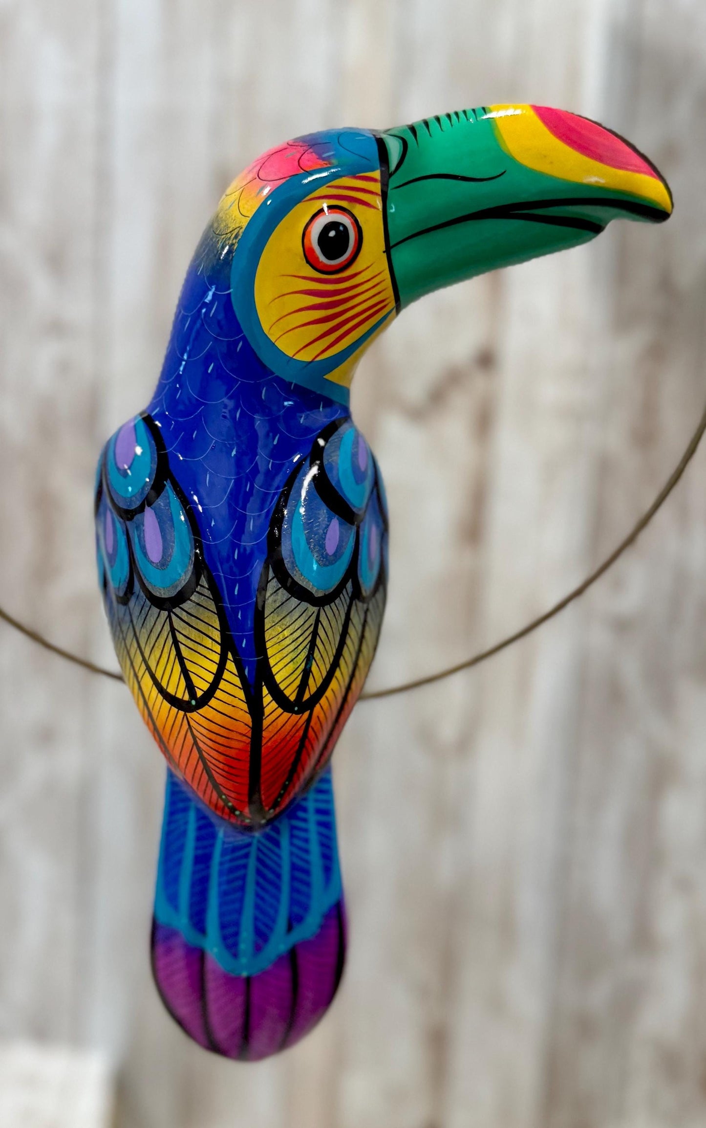 Hanging Exotic Bird in Ring Mexican Pottery Ceramic Pajaro De Cerámica