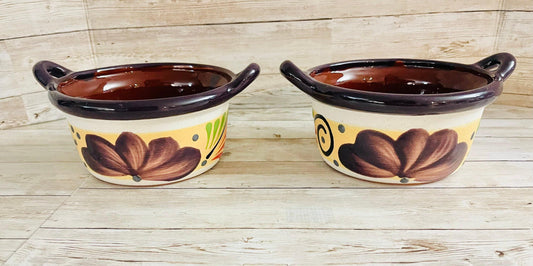 2 Terra Cota Mexican Clay Bowls 2 Platos Tazones de Barro