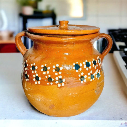 Olla de Barro Decorada con Tapa Clay Pot with lid Fits Up To 2 Kg Terracota Pot