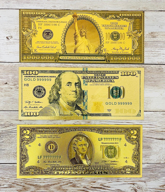 3 Billetes de Amuleto Ley De Attraccion Dinero 1 Billete de Millon, 1 Billete de Cien 1 Billete de 2 Amulet Law Of Attraction Money Bills