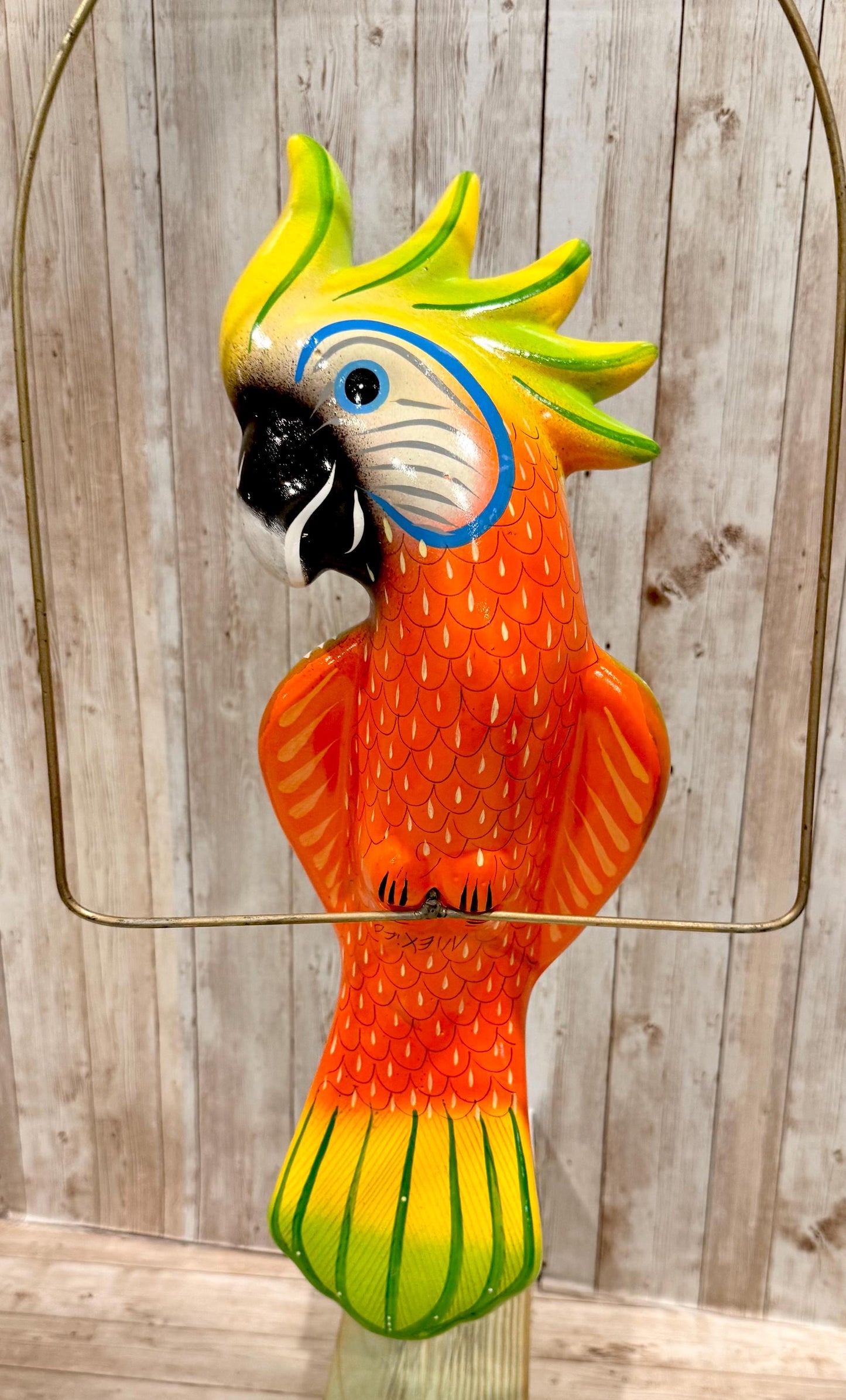 Hanging Exotic Bird in Ring Mexican Pottery Ceramic Pajaro De Cerámica