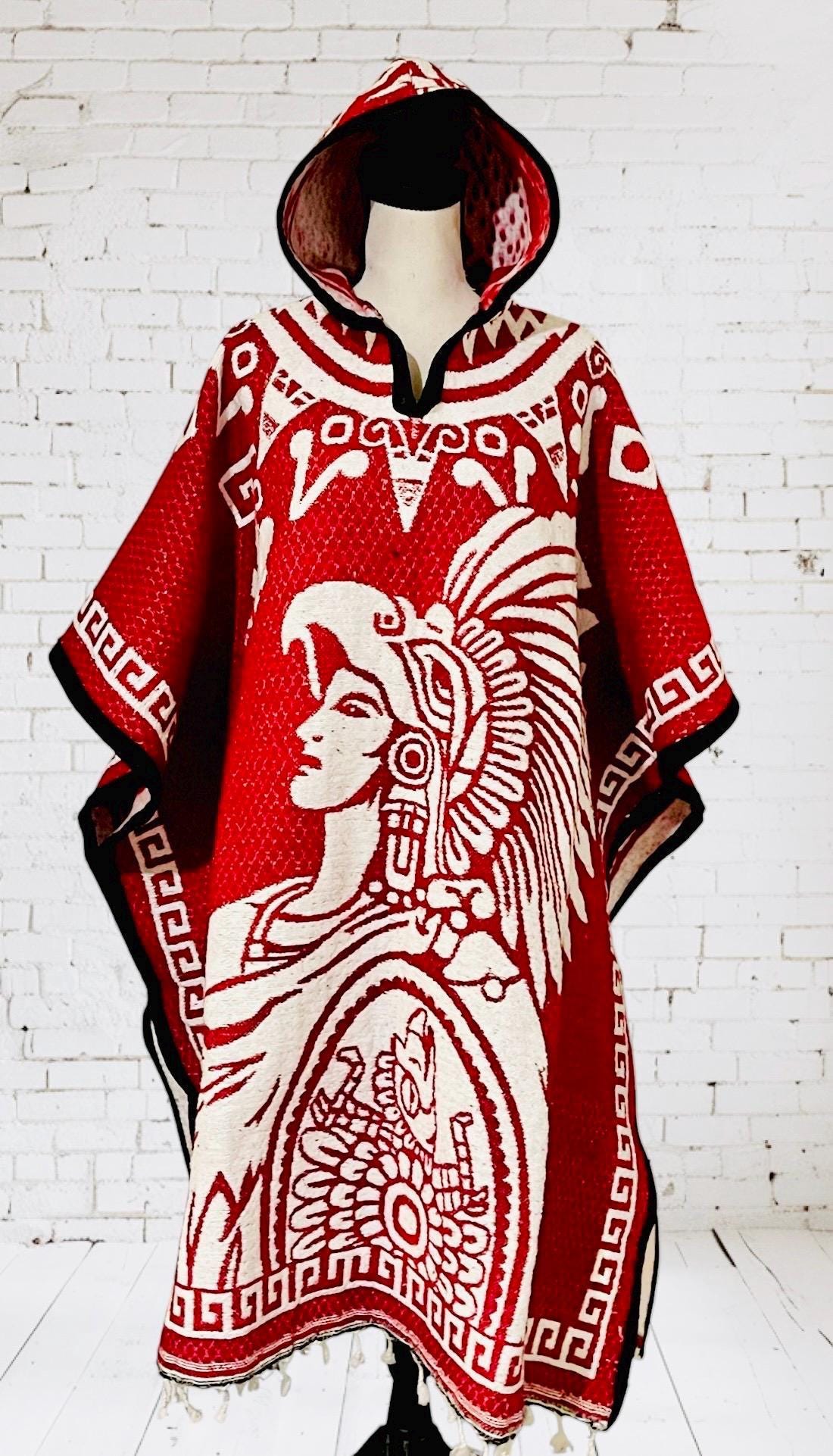 Poncho Azteca con Guerrero y Escudo Nacional Double Sided Aztec Calendar Poncho