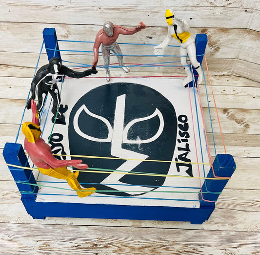 Mexican Lucha Libre Toy Wrestler Fighting Ring with 4 Luchadores Ring de Luchadores con 4 Figuras