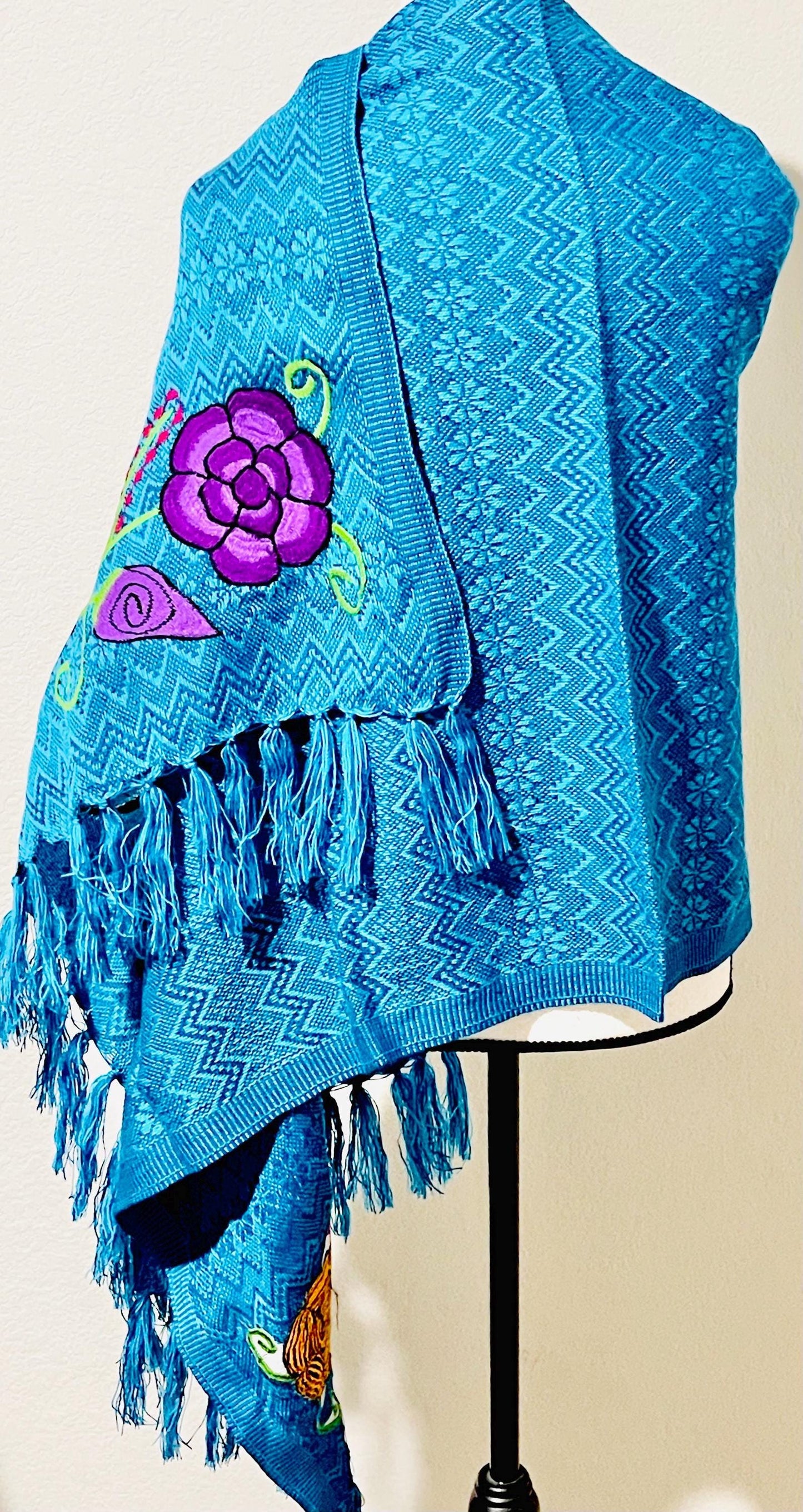 Embroidered Handmade Mexican Shawl Reboso Bordados en Telar
