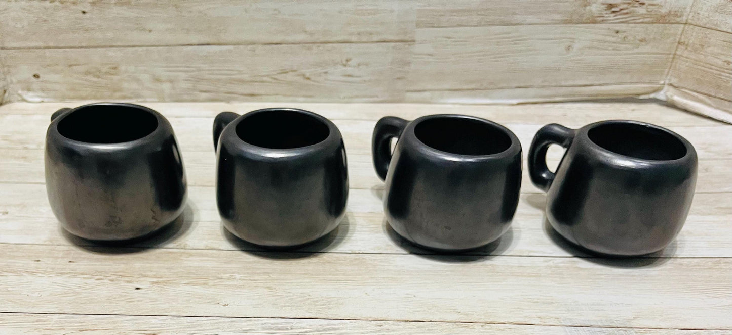 Black Oaxacan Mexican Art Pottery Capuccino Expresso Coffee Tea Mugs Tazas de Barro Negro Artesanal Mexicano Hechas en Oaxaca