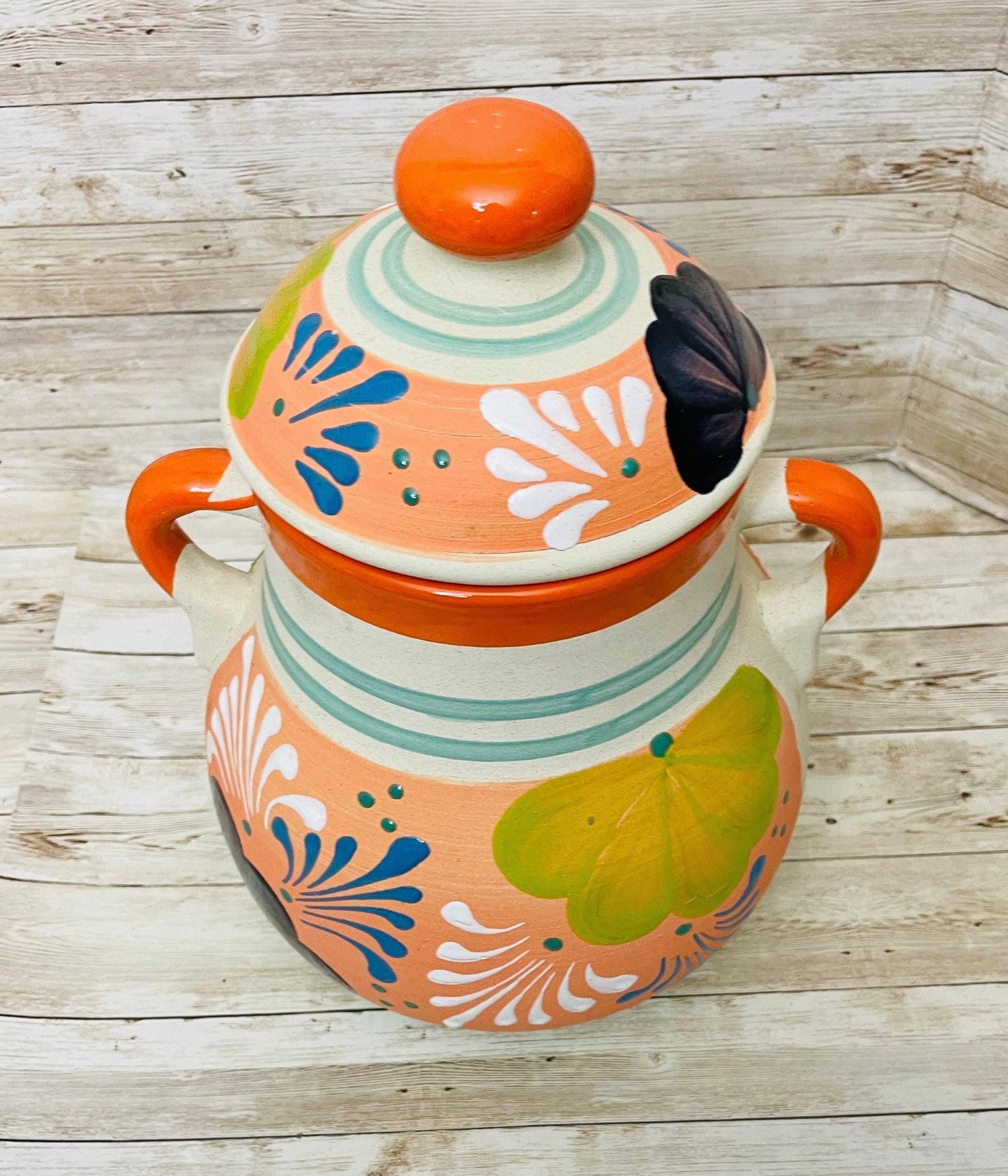 Olla de Barro Frijolera con Tapa Terra Cota Pot with lid Fits Up To 128 Fl. Oz