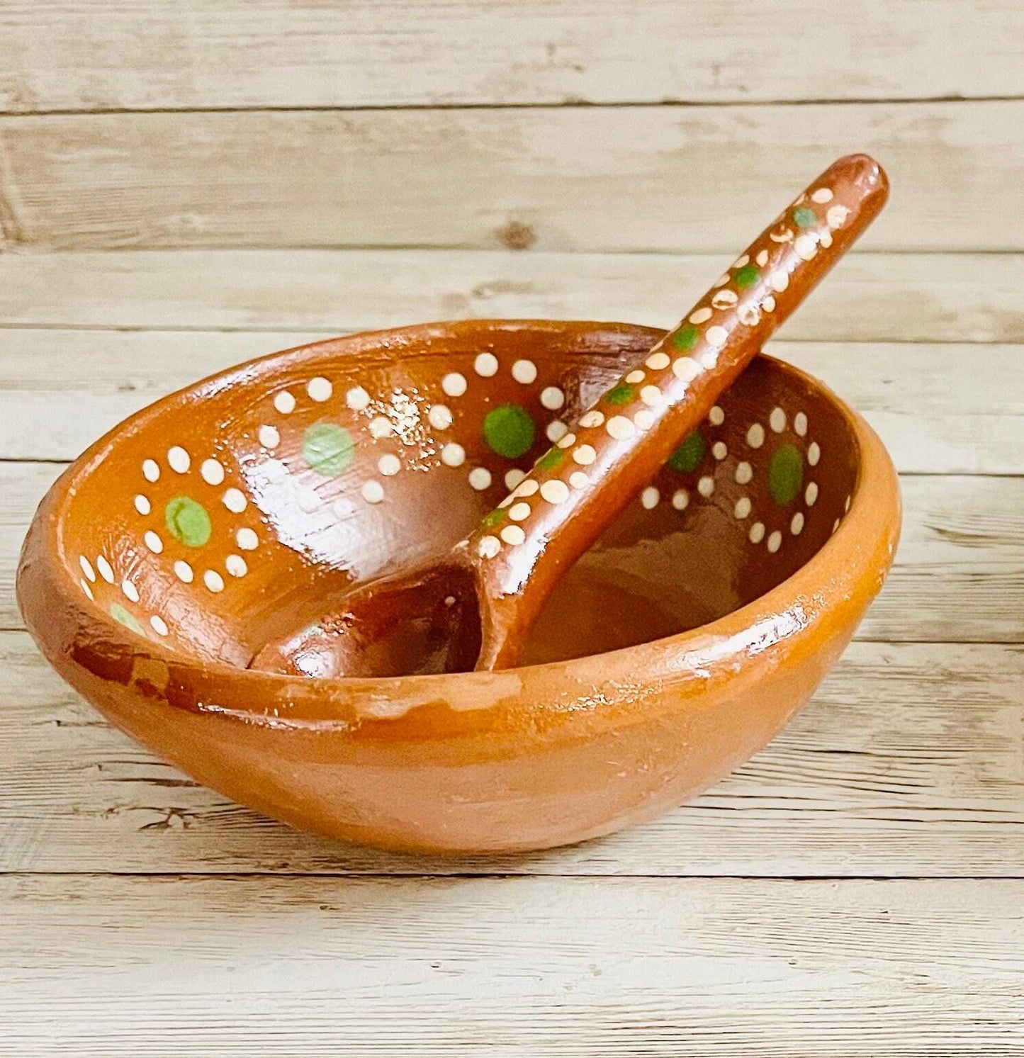 Mexican Casserole/Bowl with Spoon Cazuela Salsero de Barro con Cuchara