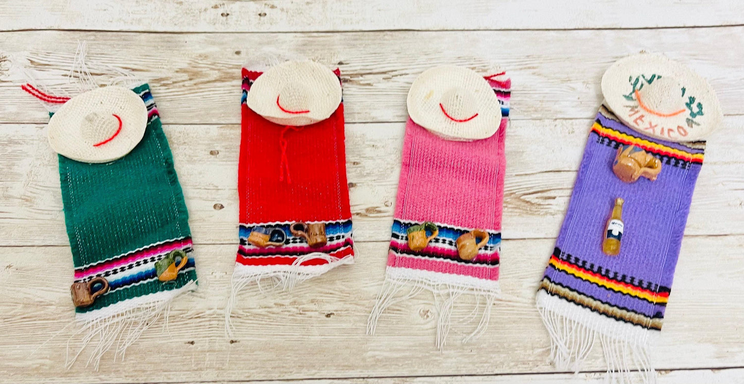 Mexican Sarape Hat with Mini Jarritos Party Favors Sarapes con Sombrero y Jarritos en Miniatura