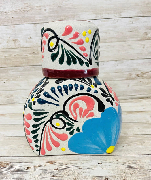 Terra Cotta Mexican Art Water Jug with Cup Garrafon de Barron Artesanal Mexicana con Vaso