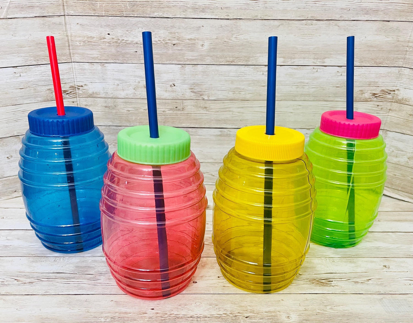 4 Color Vitroleros with Straw Lid Holes 32 oz 4 Vitroleros de Color