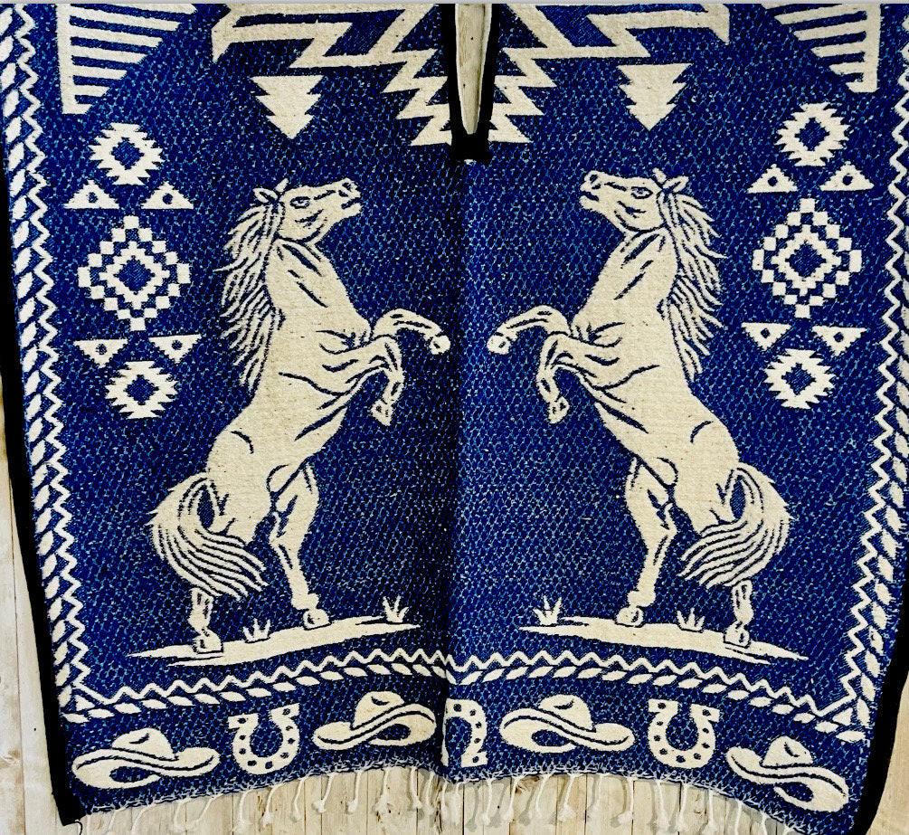 Mexican Poncho Gavan Wild Horse Poncho Gavan Sarape Caballos Salvajes