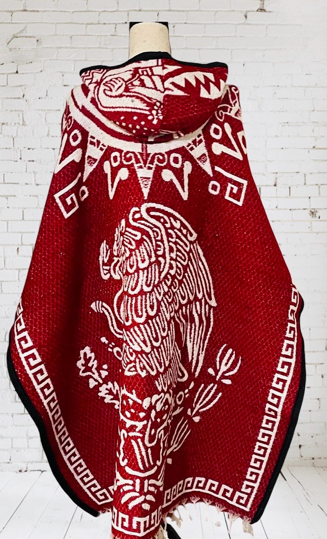 Poncho Azteca con Guerrero y Escudo Nacional Double Sided Aztec Calendar Poncho