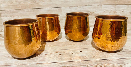 4x Mexican Copper Cups 4 Vasos de Cobre Mexicano