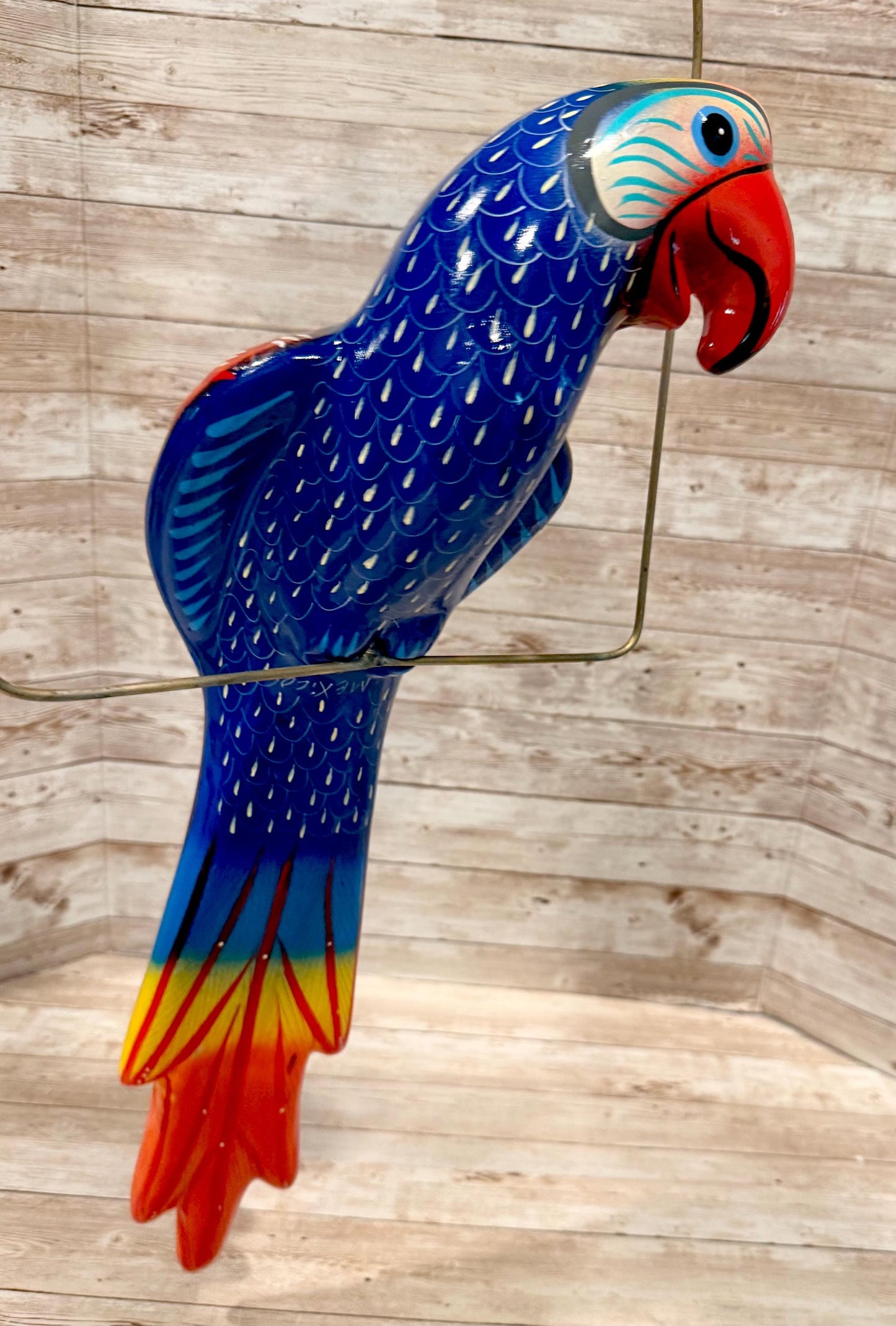 Mexican Exotic Ceramic Bird on a Perch Pajaro Mexicano de Ceramic en Aro