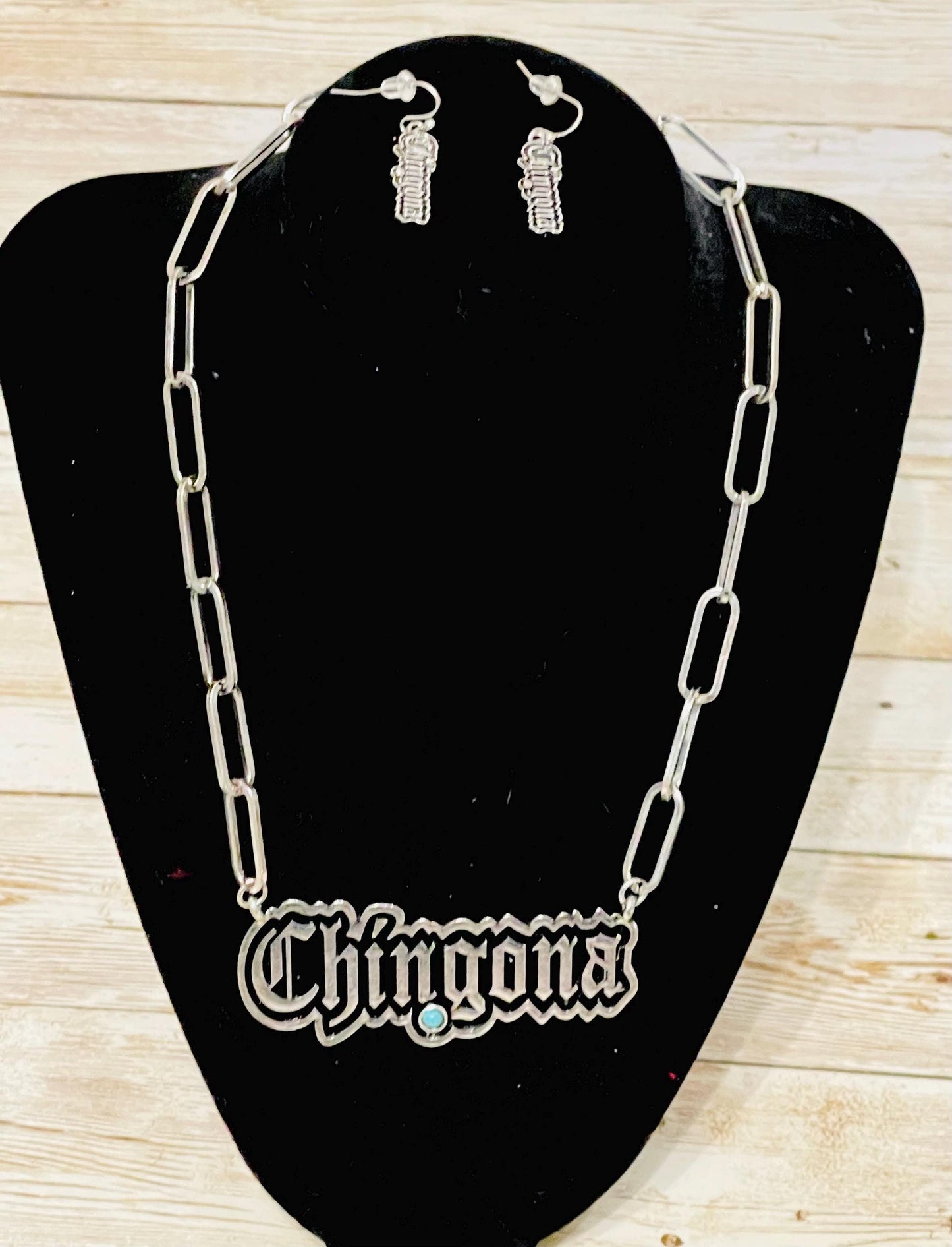 Chingona Necklace Pendant Set With Earrings Set De Cadena Y Aretes CHINGONA