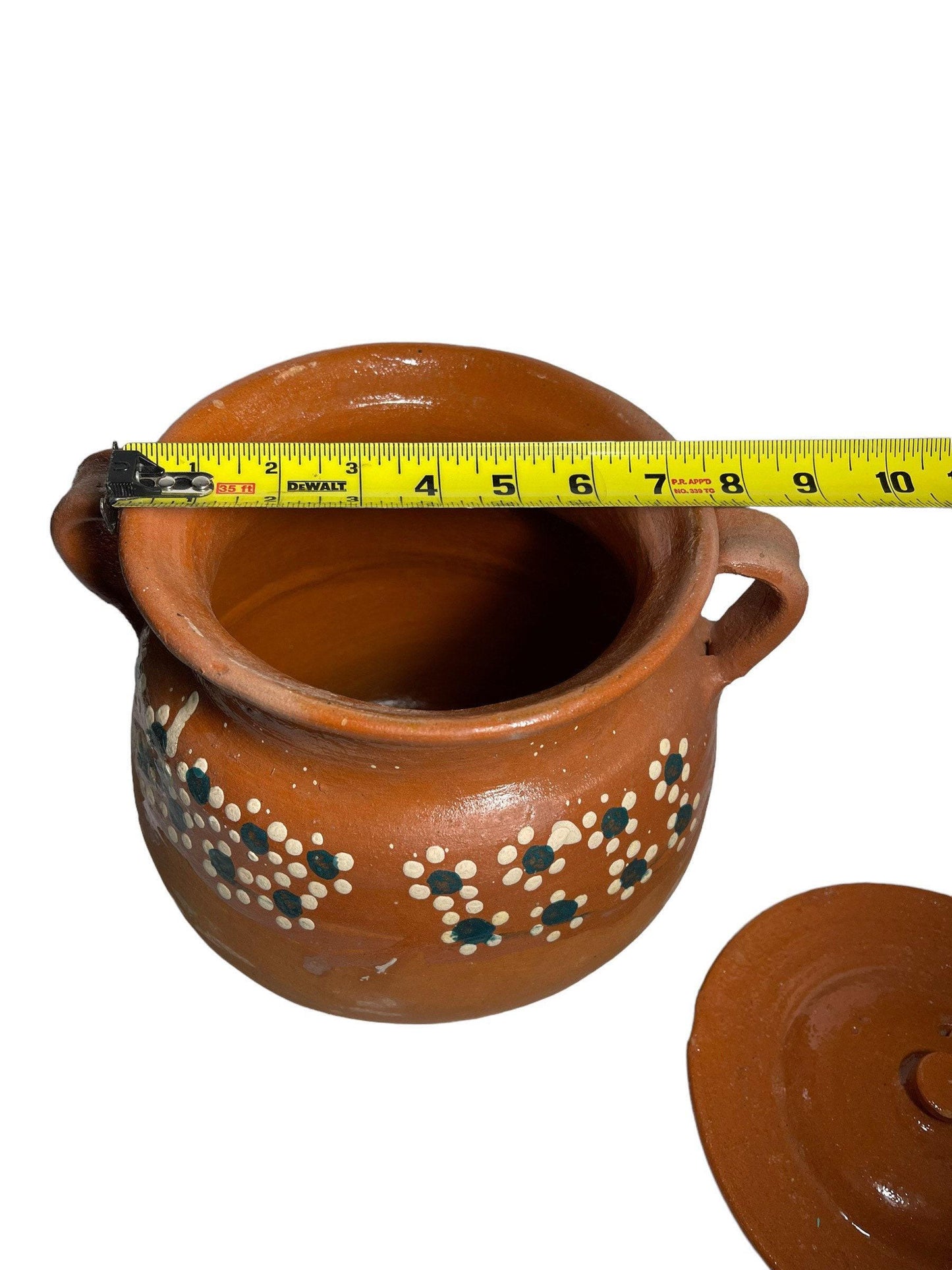 Olla de Barro Decorada con Tapa Clay Pot with lid Fits Up To 2 Kg Terracota Pot