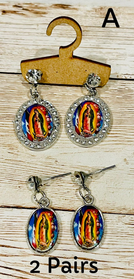 Virgin Mary Stud Earrings Assorted Colors Religious Jewelry Aretes de La Virgen de Guadalupe Diferentes Colores