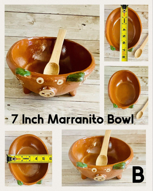 Terra Cotta Mexican Pottery Salsa Pig Bowl with Spoon Salsera de Barro Mexicana de Marranito con Cuchara