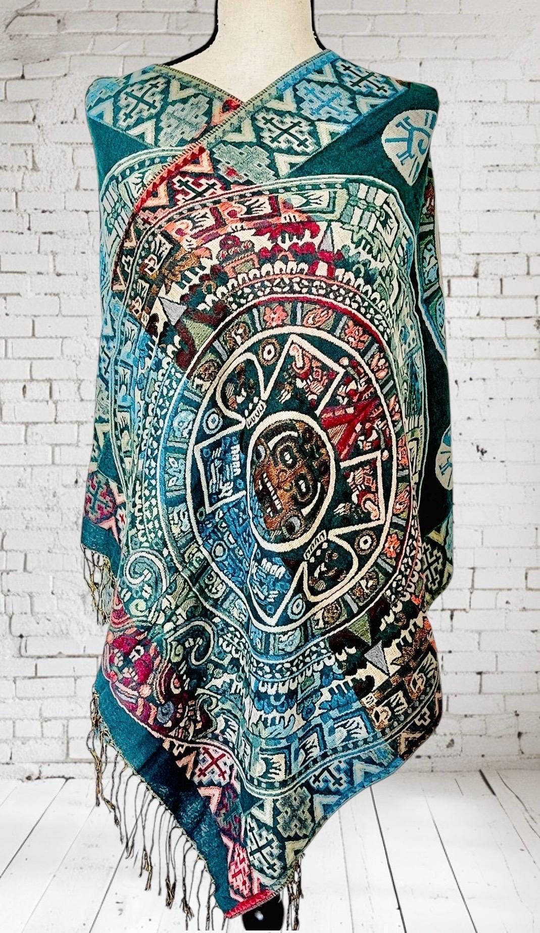 Maya Calendar Mexican Thin Shawl Wrap Reboso Mexicano de Calendario Maya/Azteca Delgado