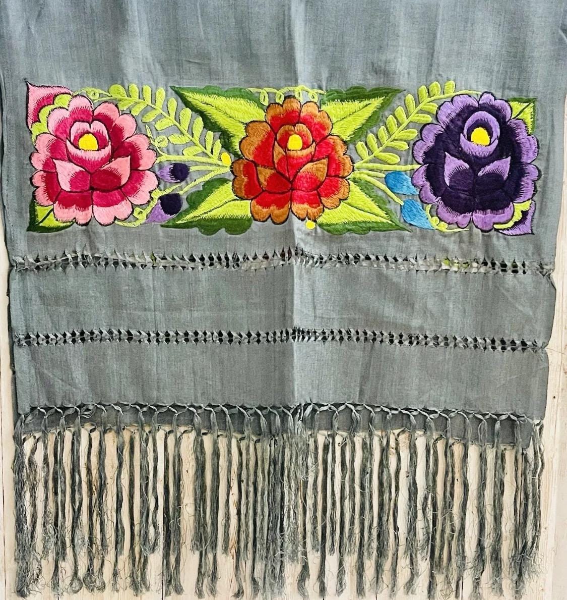 Embroidered Silk Handmade Mexican Shawls Rebosos Bordados en Ceda