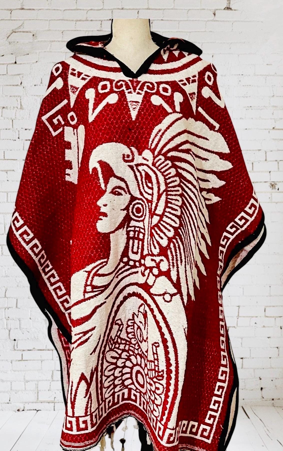Poncho Azteca con Guerrero y Escudo Nacional Double Sided Aztec Calendar Poncho