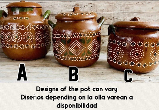 Olla de Barro Decorada con Tapa Clay Pot with Lid Fits Up To Terracota Bean Pot