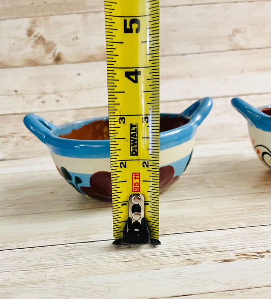 2 Terra Cota Mexican Clay Salsa Bowls 2 Platos Salseros de Barro