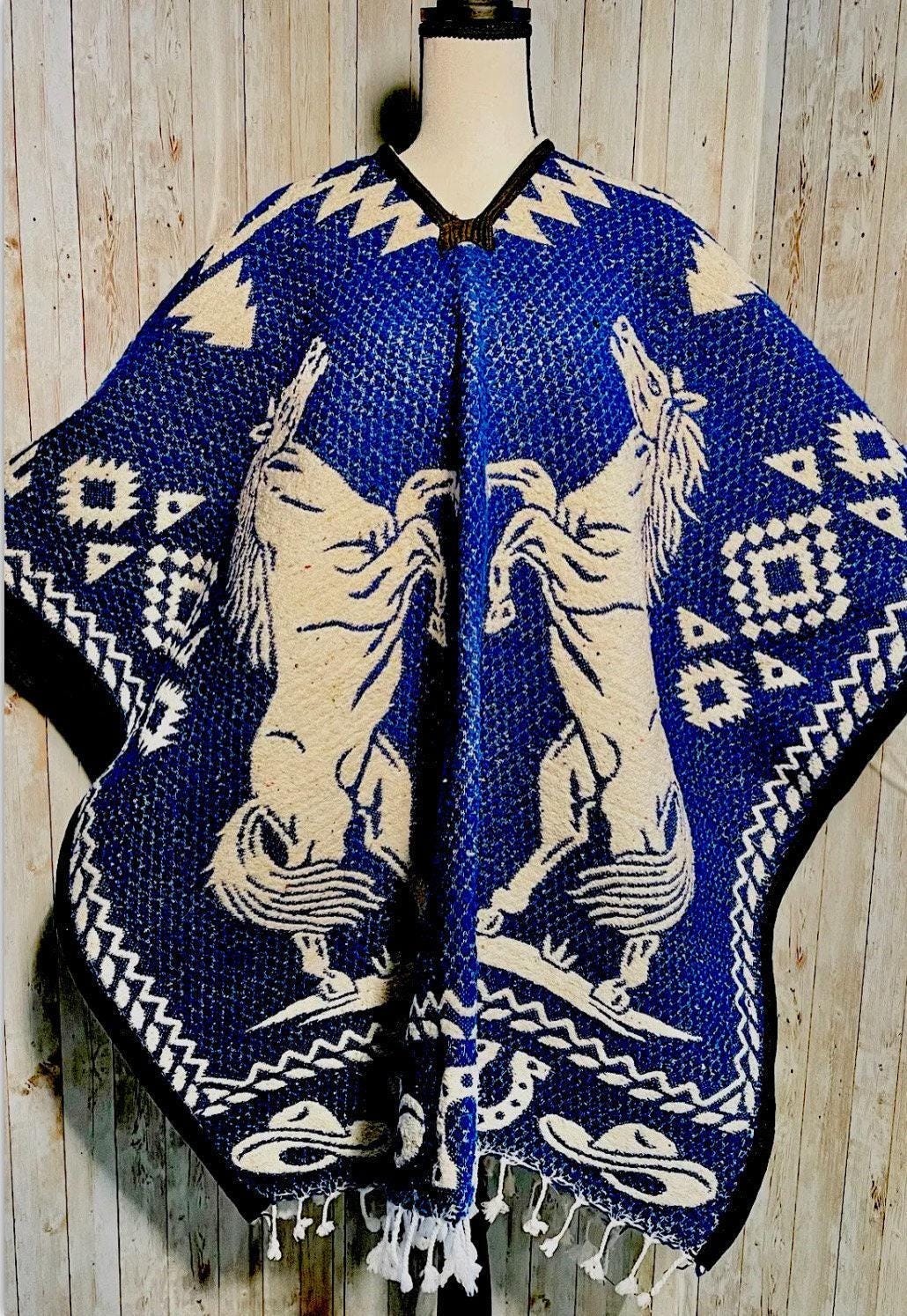 Mexican Poncho Gavan Wild Horse Poncho Gavan Sarape Caballos Salvajes